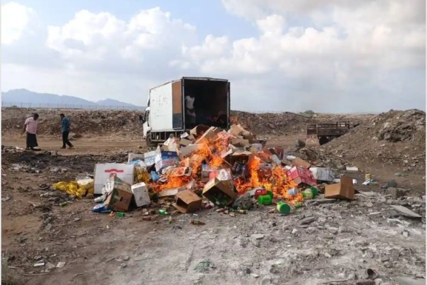 صحة مديرية المنصورة بعدن تتلف 3 أطنان من المواد الغذائية منتهية الصلاحية....