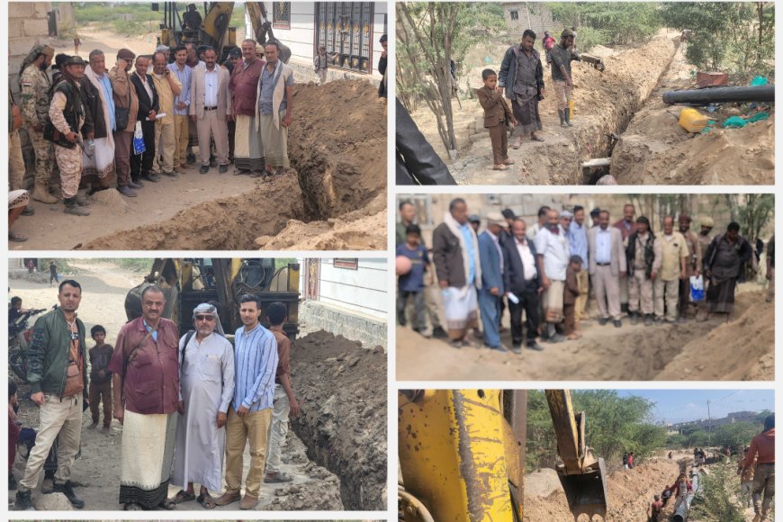 مدير عام قعطبة الشاعري يتابع تنفيذ مشروع مجاري الصرف الصحي في حارتي المركزي&وادي شداد بمدينة قعطبة