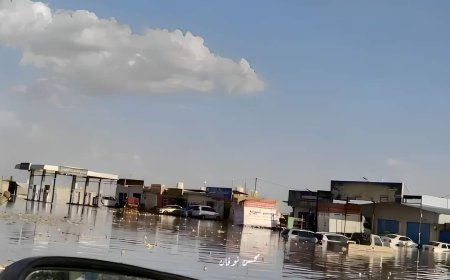 قادماً من الصحراء..مياه الأمطار تغرق منفذ الوديعة (صورة)