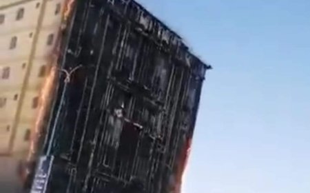 عاجل :صورة أولية..هكذا يبدو فندق عقب إندلاع حريق هائل فيه في شبوة
