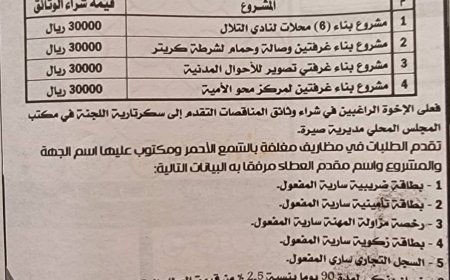 محلي صيرة بعدن يعلن إنزال ( 4 ) مناقصات