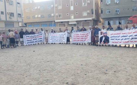 خلال وقفة احتجاجية... أهالي حي الشهيد أبو اليمامة يطالبوا نائب رئيس مجلس القيادة أبو زرعة المحرمي التدخل لانصافهم 