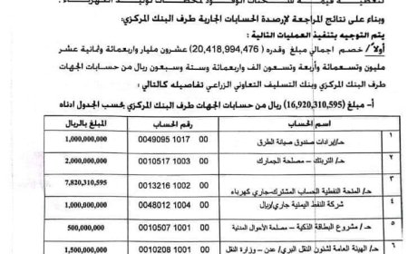 وسط تساؤلات هل سوف تتحسن الخدمة..سحب 20 مليار ريال من حسابات مرافق حكومية لشراء وقود للكهرباء في عدن (وثيقة )