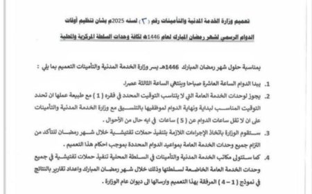 وزارة الخدمة المدنية تصدر هذا التعميم بشأن الدوام في شهر رمضان 1446هـ...
