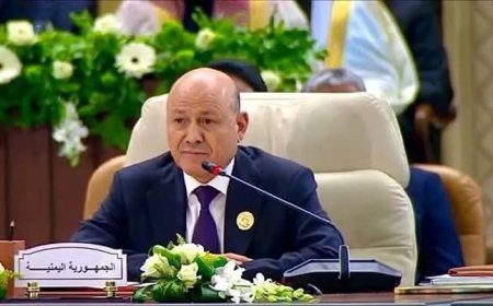 الرئيس العليمي في القمة الطارئة يؤكد أن تحقيق الاستقرار في المنطقة يتطلب حلا عادلا للقضية الفلسطينية ..