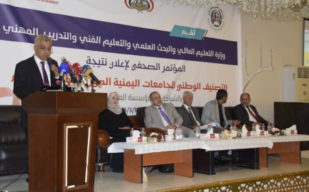 بحضور الوزير الوصابي..وزارة التعليم العالي تنظم مؤتمر صحفي لإعلان عن نتائج التصنيف الوطني للجامعات اليمنية في الدورة الأولى ٢٠٢٤م 