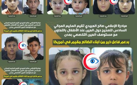 مبادرة "العبيدي" تختتم المخيم المجاني السادس لتصحيح الحول عند الاطفال في عدن