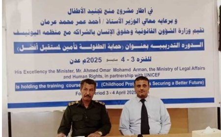 حقوق الانسان بالشراكة مع اليونيسيف تطلق في العاصمة عدن دورة تدريبية متخصصة لحماية الطفولة...