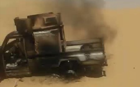 عاجل: مواجهات مسلحة بين الأمن ومسلحيين في مأرب(صورة لاحتراق طقم)