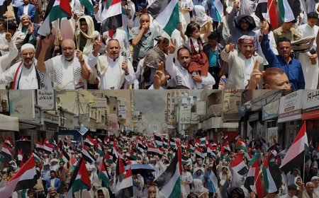 تظاهرة جماهيرية احتجاجية في تعز  تنديدا بالإبادة الجماعية في قطاع غزة ..