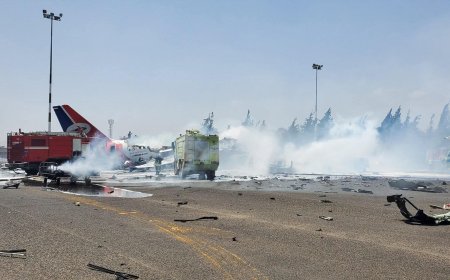 عاجل:شاهد صورة لحظة احتراق طائرة يمنية قادمة من الأردن في مطار صنعاء