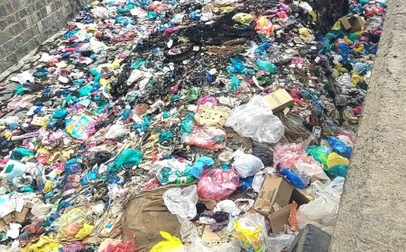 أكوام القمامة تغطي سائلة في تعز (صورة)