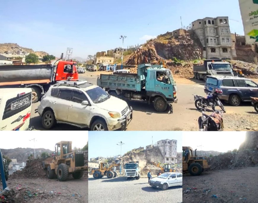 بتوجيهات مدير عام" القاهرة" في تعز. بدء أعمال إزالة مخلفات الأتربة وفتح الطريق في جولة الكهرباء...