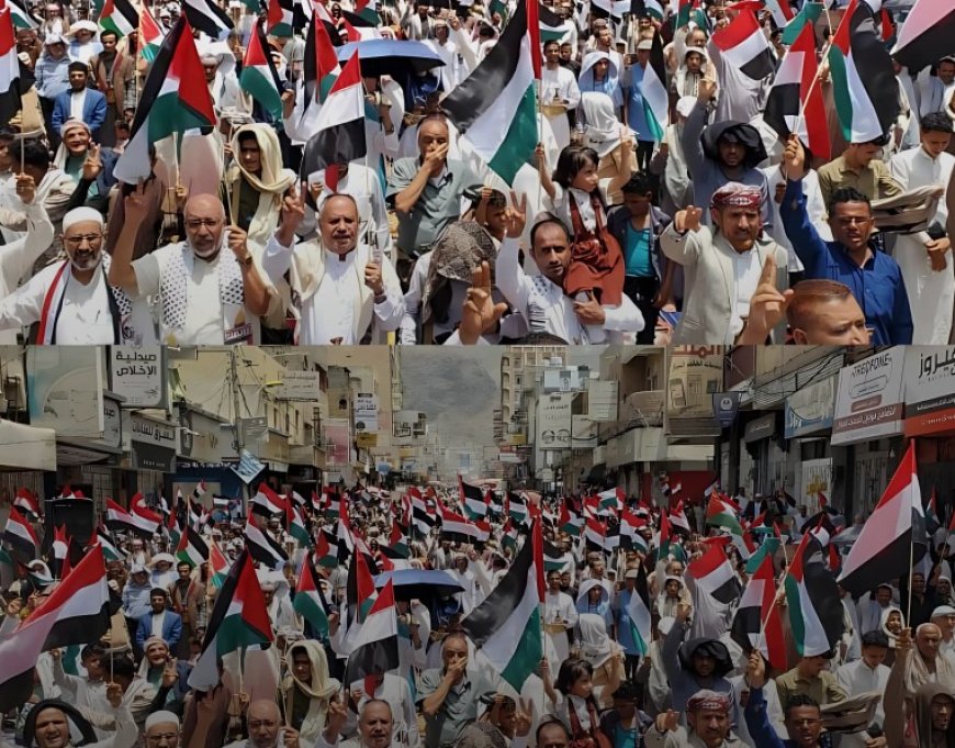 تظاهرة جماهيرية احتجاجية في تعز تنديدا بالإبادة الجماعية في قطاع غزة ..