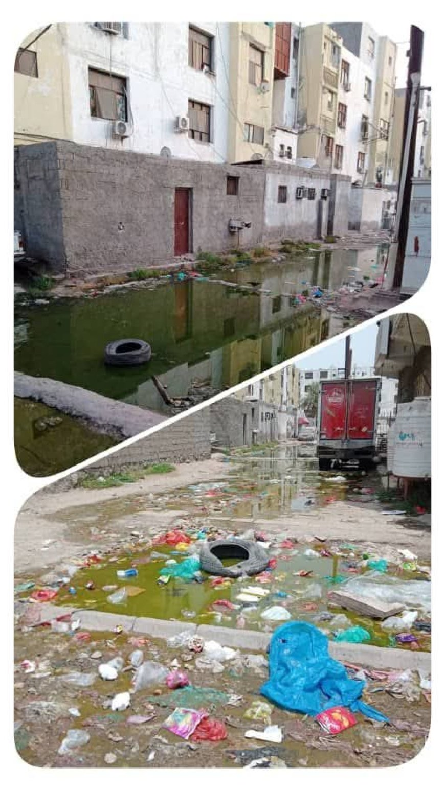 طفح المجاري يحاصر حي الوحدة السكنية بالمنصورة في عدن(صورة)