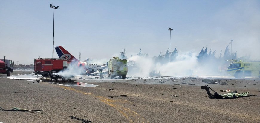 عاجل:شاهد صورة لحظة احتراق طائرة يمنية قادمة من الأردن في مطار صنعاء