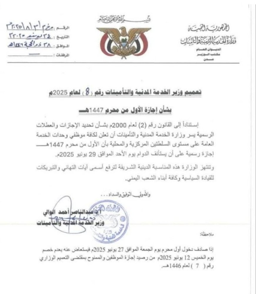 وزارة الخدمة المدنية تعلن الخميس القادم إجازة رسمية...
