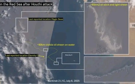 صور أقمار صناعية حديثة تظهر  وجود تلوث نفطي واسع النطاق جنوب البحر الأحمر،...