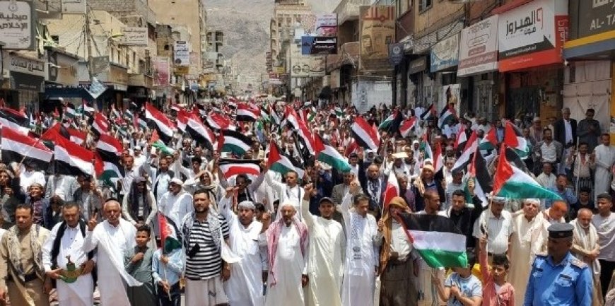 تضامنا مع غزة محافظة تعز تشهد تظاهرة جماهيرية حاشدة ..