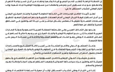بيان للتيار الوطني للشباب المستقل حول دعم استقرار العملة الوطنية وتعزيز الإصلاحات الاقتصادية