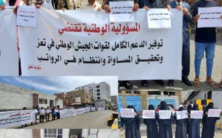 شباب تعز يطالبون الحكومة بدعم الجيش وتسوية المرتبات...