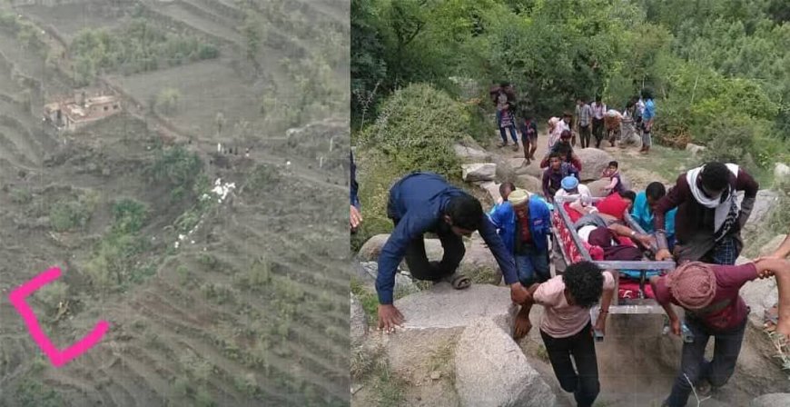 تعز.سقوط سيارة في منحدر جبلي بمنطقة السفاء...