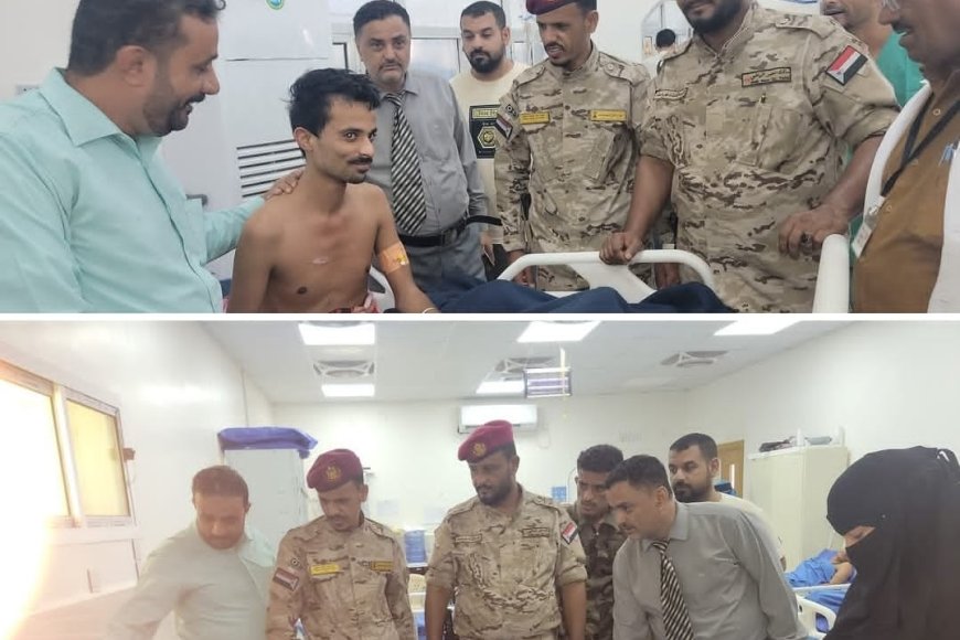 العميد نصر اليافعي يزور جرحى قوات سهام الشرق في مستشفى عبود العسكري
