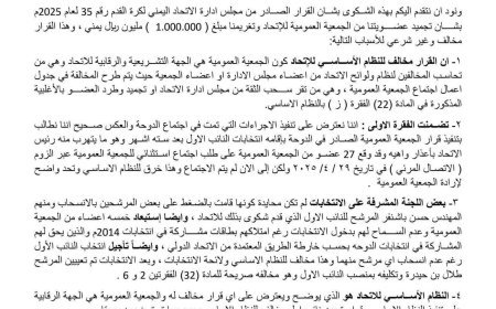 أعضاء في الجمعية العمومية لاتحاد الكرة يرفعون شكوى رسمية إلى وزير الشباب ورئيس اللجنة الأولمبية ضد قرارات الاتحاد