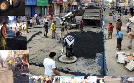 سفلتة شارع التحرير الأسفل بتعز بعد استكمال مشروع الصرف...