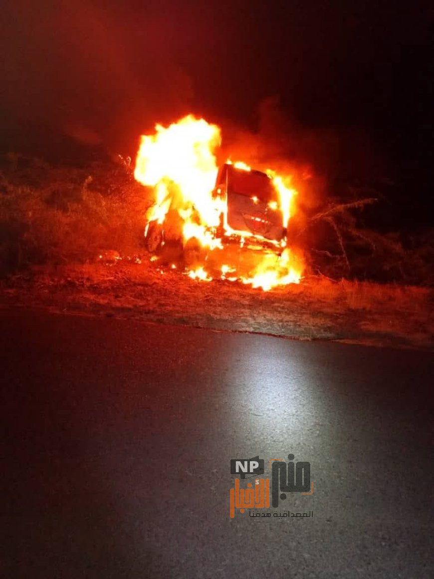 احتراق باص لرجل أعمال في الوازعية بتعز…والخسائر المالية كبيرة(صورة)