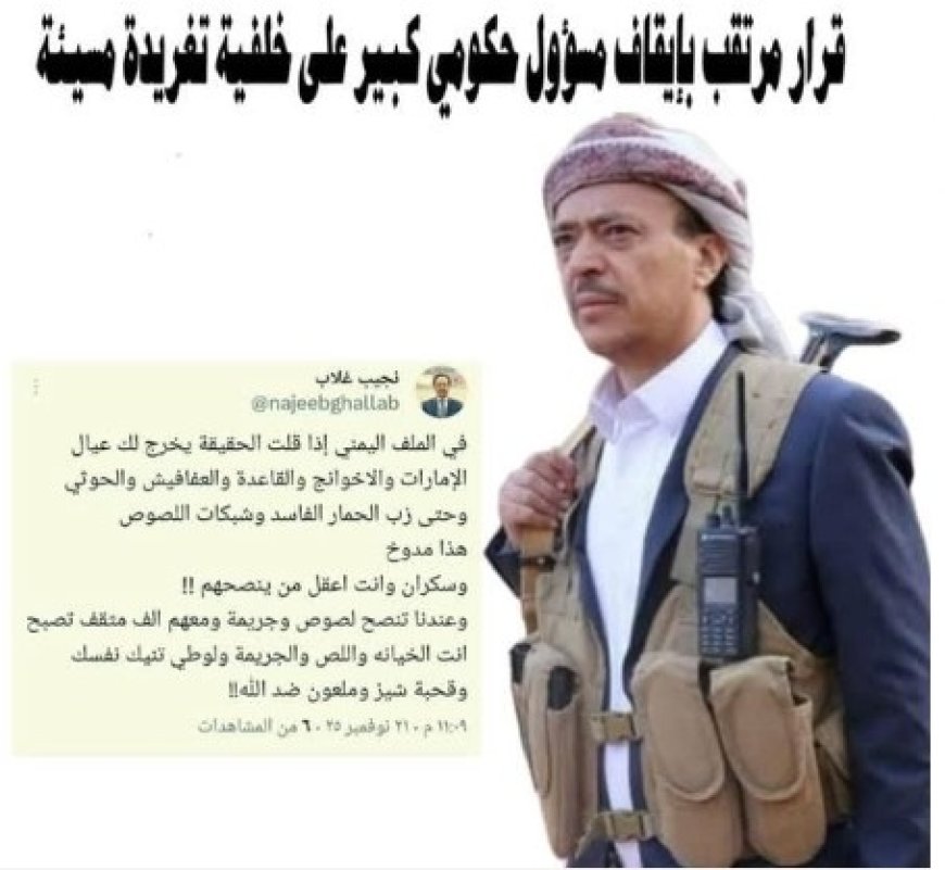 قرار مرتقب بإيقاف مسؤول حكومي كبير على خلفية تغريدة مسيئة...