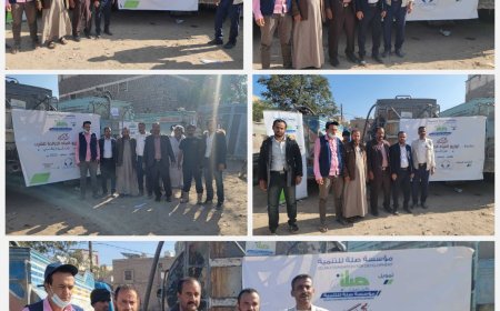 مدير عام قعطبه بكر الشاعري يدشن مشروع توزيع المياه الصالحة للشرب في مدينة قعطبة بدعم من مؤسسة صلة للتنمية