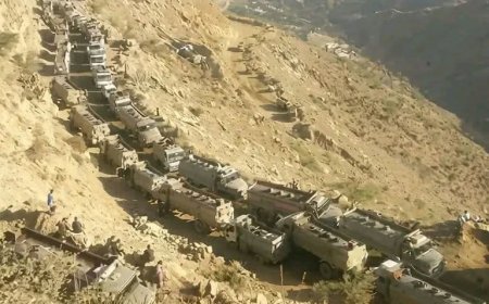 طابور من بوابير المياه تستنزف موارد المنطقة لصالح مزارع القات في حجة(صورة )