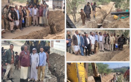 مدير عام قعطبة الشاعري يتابع تنفيذ مشروع مجاري الصرف الصحي في حارتي المركزي-وادي شداد بمدينة قعطبة