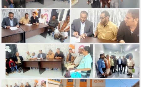 مدير عام قعطبة الشاعري ومدير الصحة ومهندس كير العالمية يستلمون مركز الطوارئ التوليدية من المقاول المنفذ