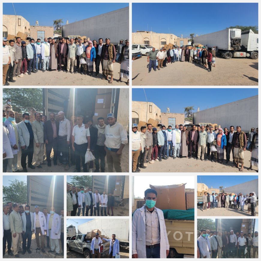 مدير عام قعطبة بكر الشاعري ومدير الصحة عبدالغني يدشنان توزيع الأدوية على 17 مرفقاً صحيآ بقعطبة بدعم من اليونيسف