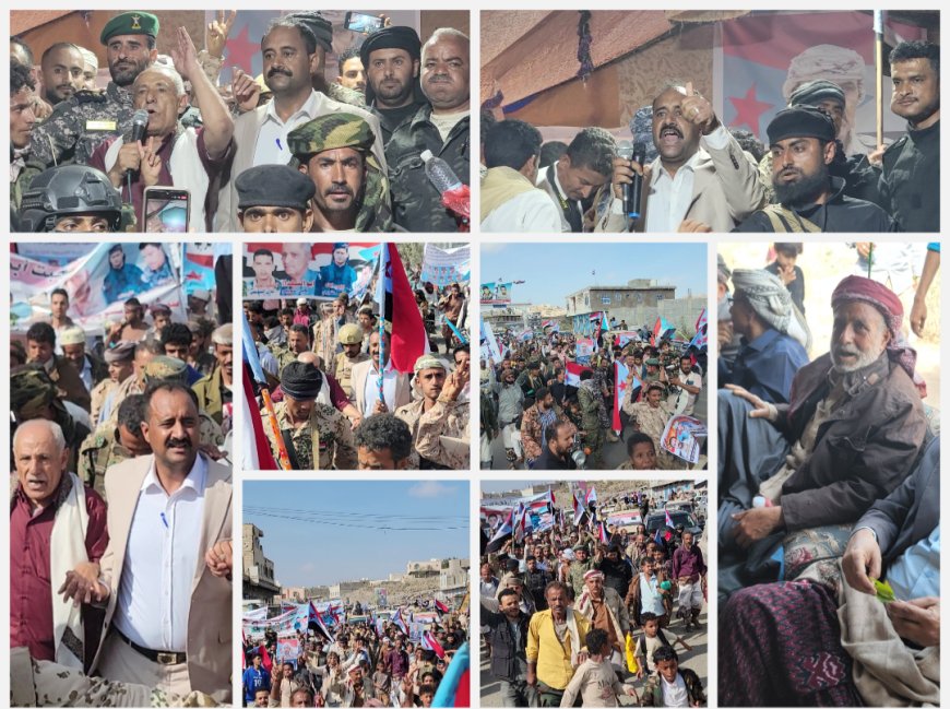 مخيم الاعتصام بالضالع يشهد تدفقاً جماهيرياً حاشداً من أبناء مديرية قعطبة ومنطقة مريس والعود وحجر وزبيد للمطالبة باستعادة دولة الجنوب العربي