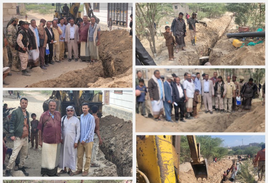 مدير عام قعطبة الشاعري يتابع تنفيذ مشروع مجاري الصرف الصحي في حارتي المركزي-وادي شداد بمدينة قعطبة