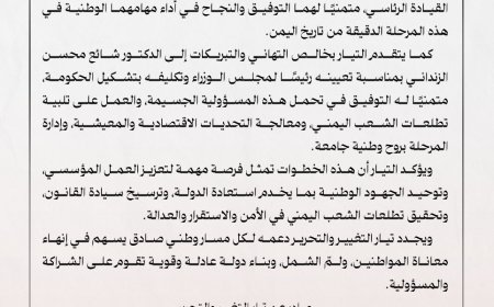 تيار التغيير والتحرير يرحّب بقرارات تعيين الصبيحي والخنبشي أعضاء في مجلس القيادة الرئاسي والزنداني رئيس للحكومة....