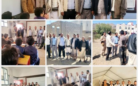 المدير بكر الشاعري يتفقد مدرسة الشهيد صالح بن صالح ويتعهد باستكمالها، ويبحث إعادة تشغيل المركز الصحي بغول الديمة