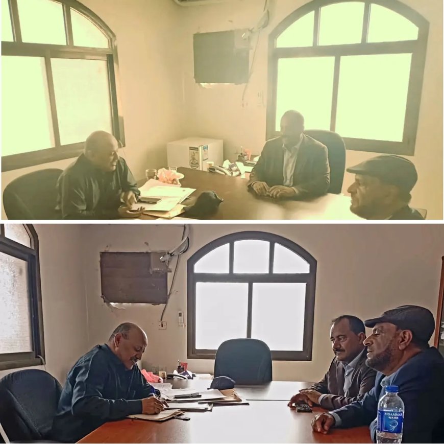 مدير عام قعطبة بكر الشاعري يناقش مع مدير صندوق الأشغال العامة دعم المديرية بمشاريع حيوية