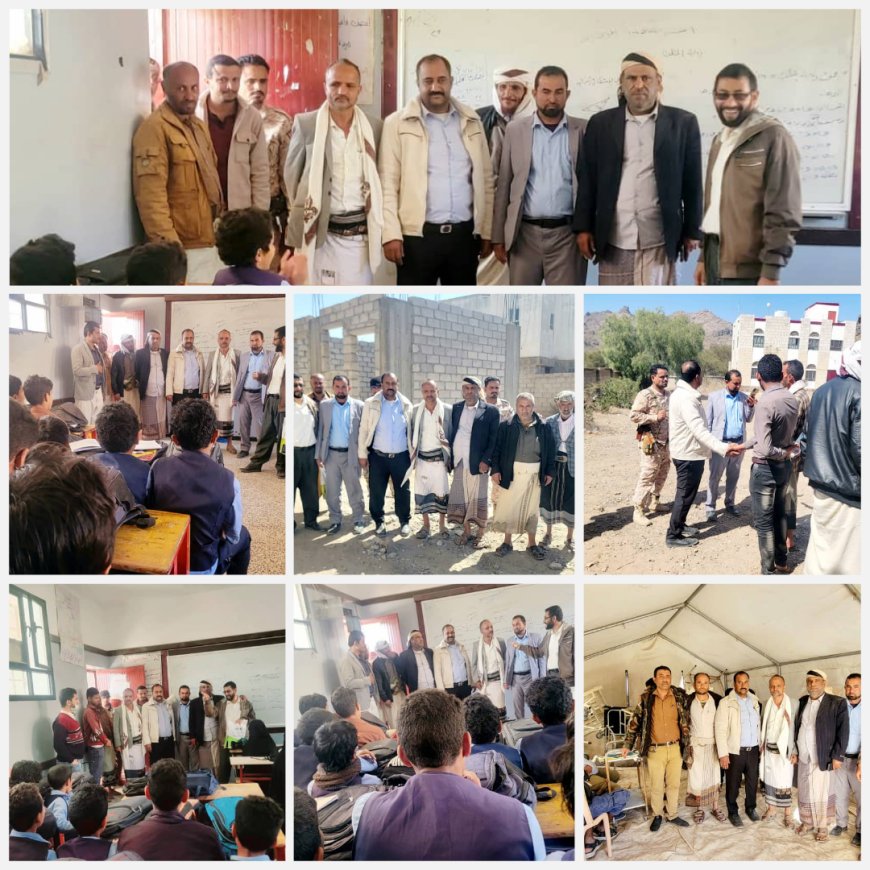 المدير بكر الشاعري يتفقد مدرسة الشهيد صالح بن صالح ويتعهد باستكمالها، ويبحث إعادة تشغيل المركز الصحي بغول الديمة