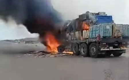 احتراق شاحنة على خط المكلا – عدن