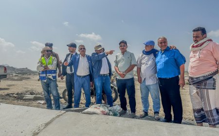 وفد من وزارة الزراعة والسلطة المحلية وفريق إعلامي من أبين يزورون مشروع سد حسان